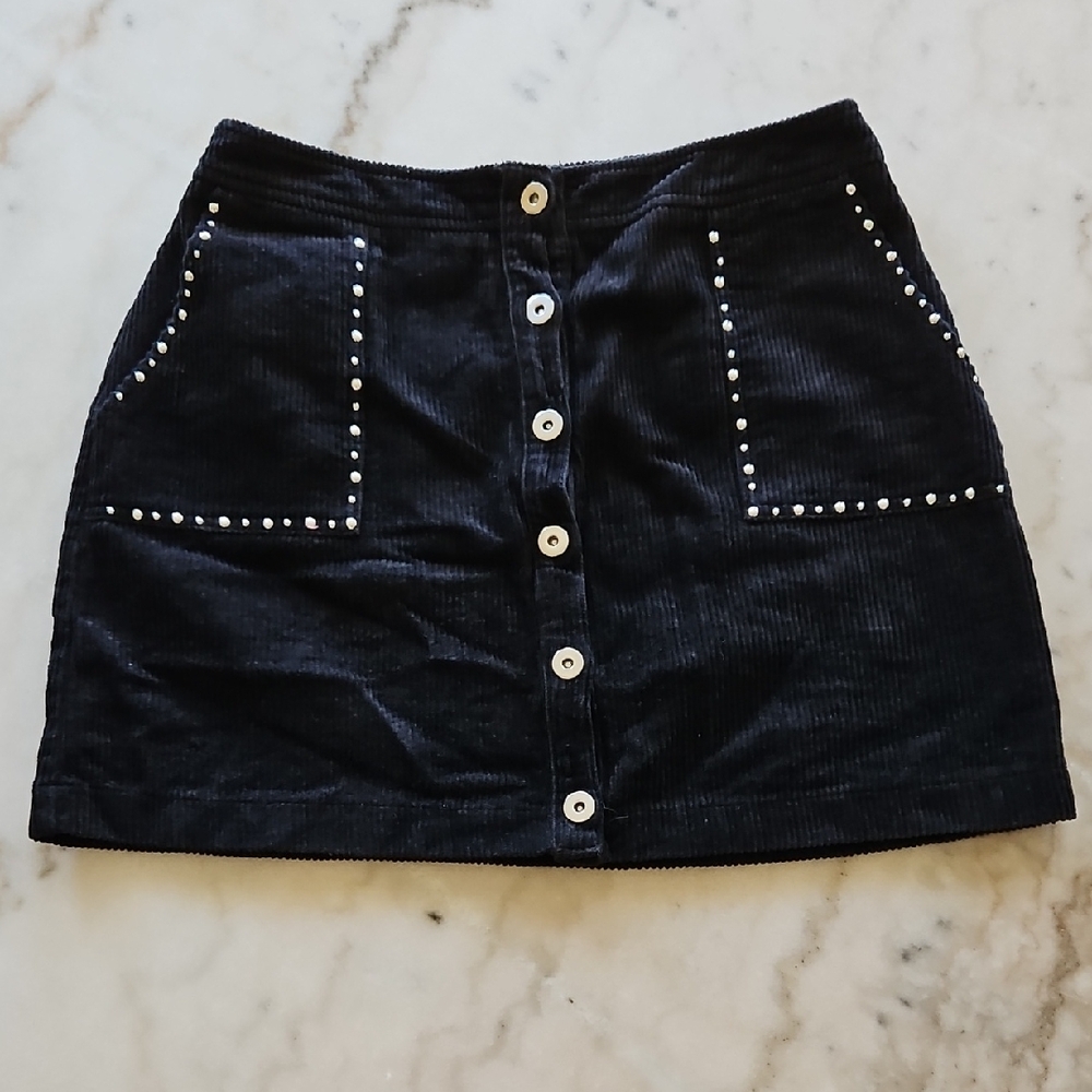 Honey Punch Black Corduroy Mini Skirt with Buttons